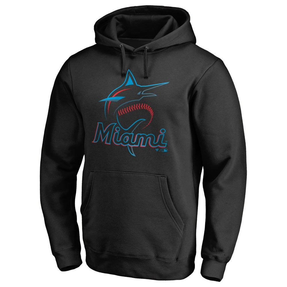 Miami Marlins Official Logo Fitted Pullover Hoodie Black