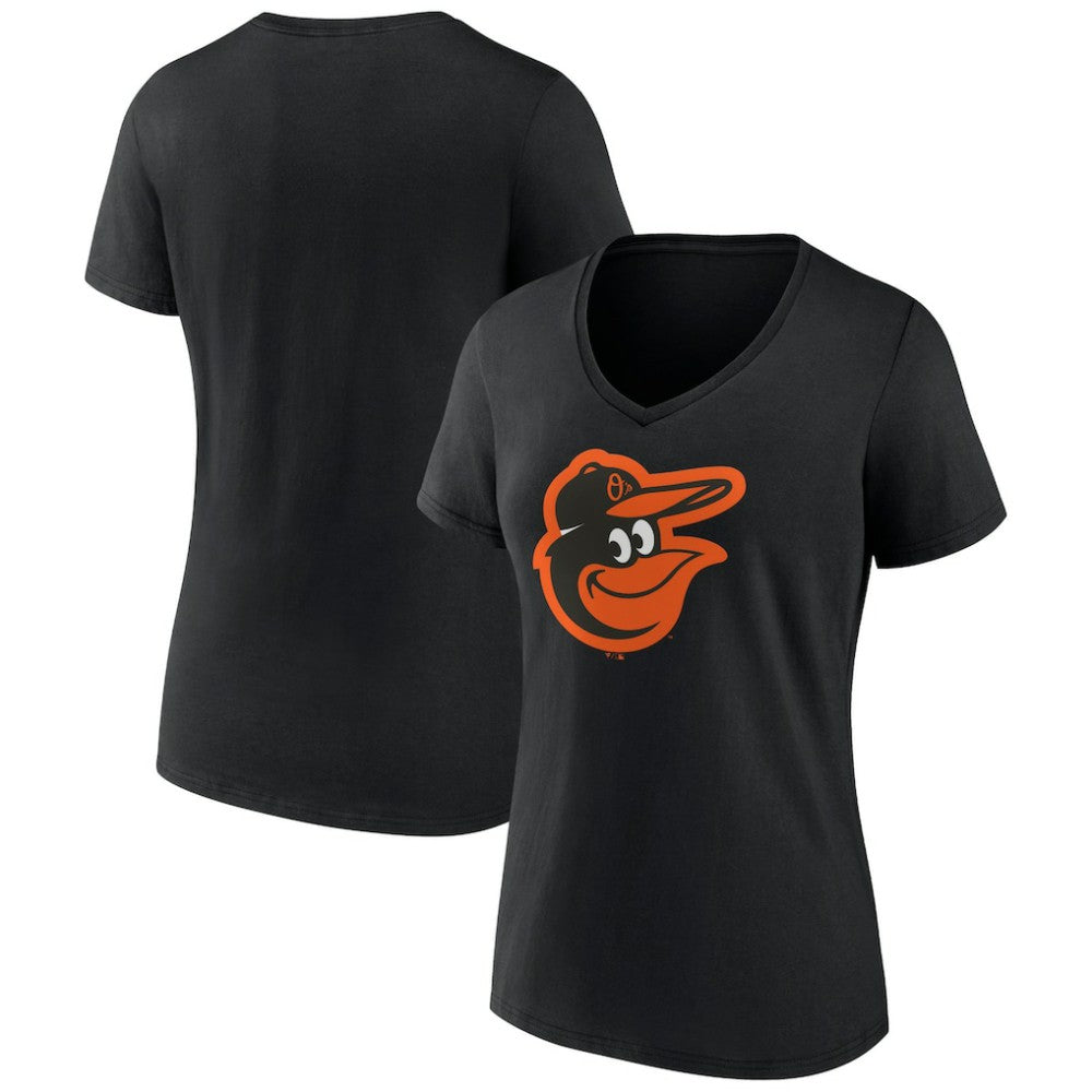 Baltimore Orioles Women's Team Color Primary Logo V-Neck T-Shirt Black