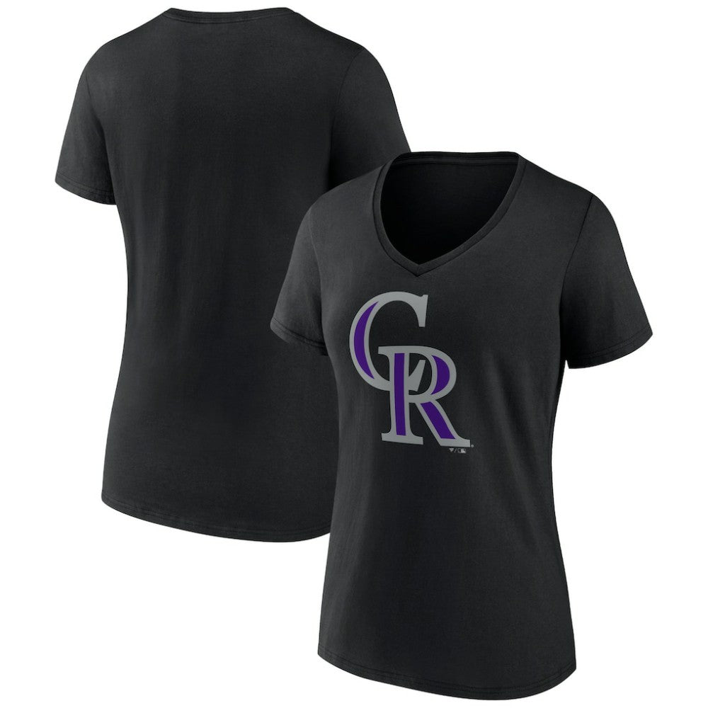 Colorado Rockies Women's Team Color Primary Logo V-Neck T-Shirt Black