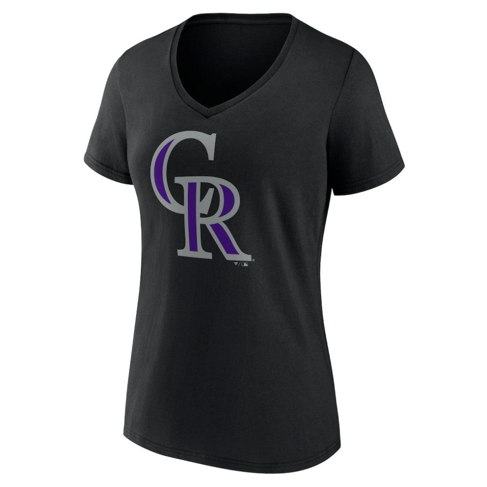 Colorado Rockies Women's Team Color Primary Logo V-Neck T-Shirt Black