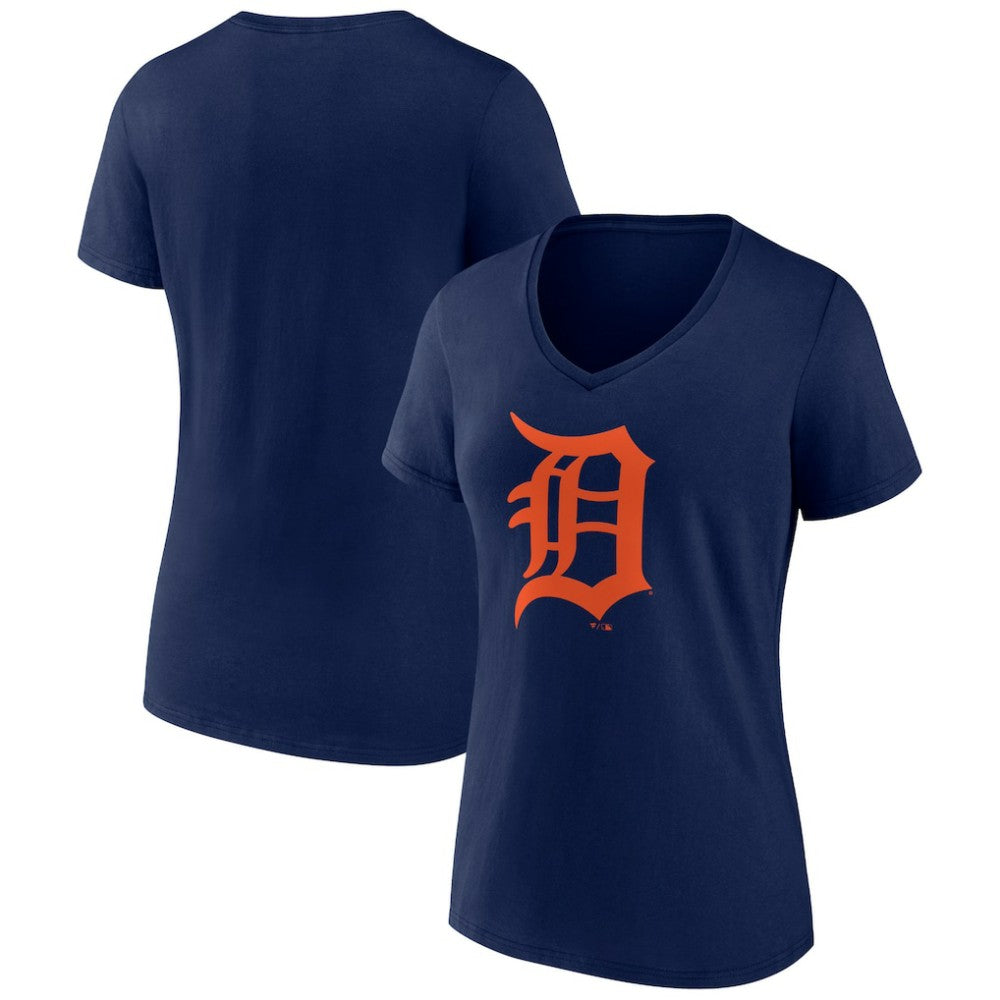Detroit Tigers Women's Team Color Primary Logo V-Neck T-Shirt Navy