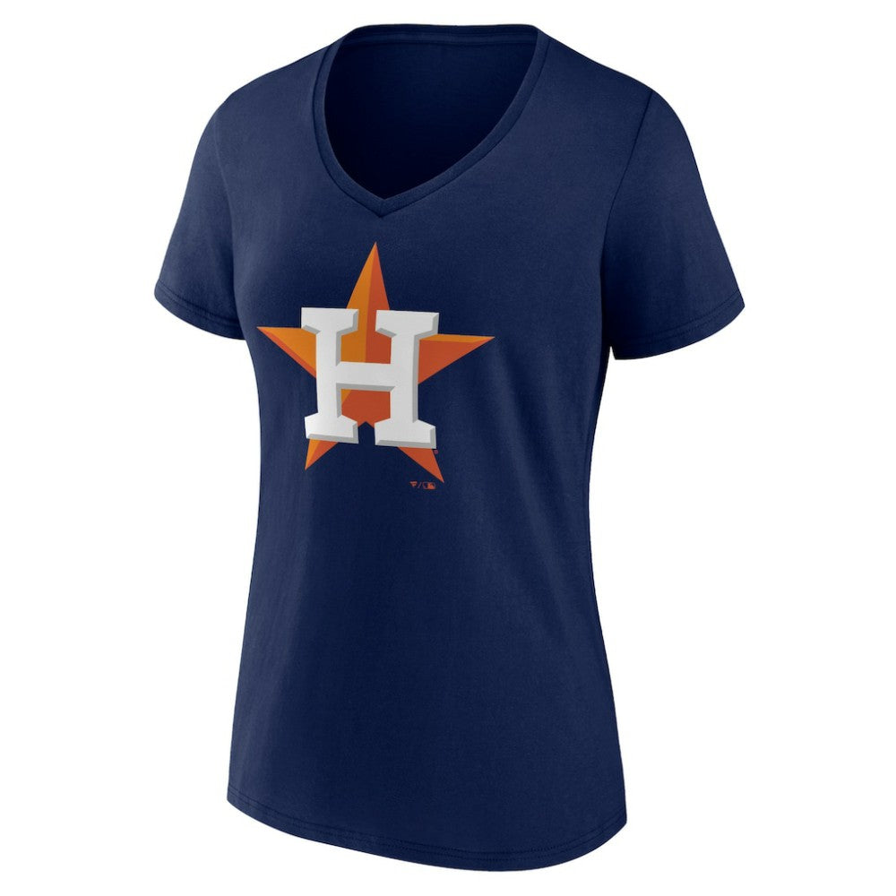 Houston Astros Women's Team Color Primary Logo V-Neck T-Shirt Navy