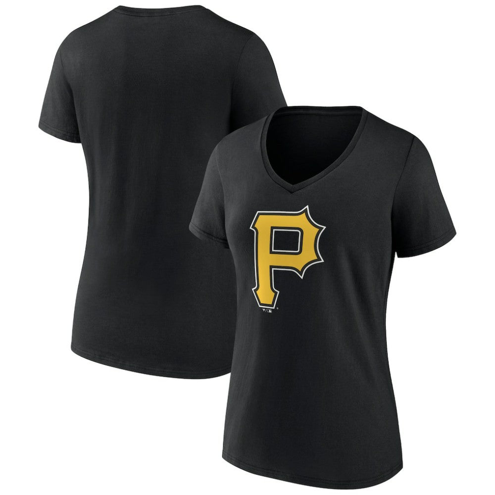 Pittsburgh Pirates Women's Team Color Primary Logo V-Neck T-Shirt Black