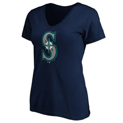 Seattle Mariners Women's Team Color Primary Logo V-Neck T-Shirt Navy