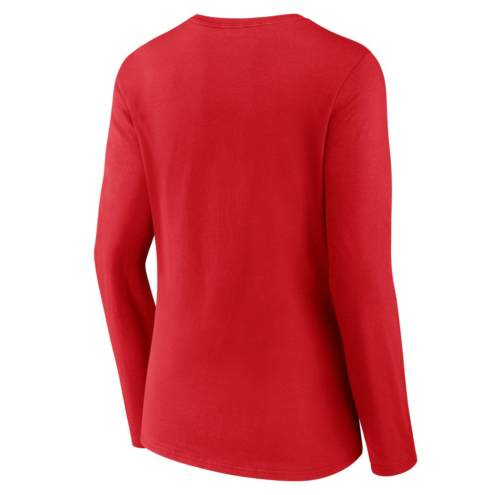 Cincinnati Reds Women's Team Color Primary Logo V-Neck Long Sleeve T-Shirt Red