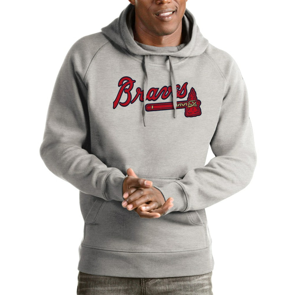 Atlanta Braves Antigua Victory Pullover Hoodie Heathered Gray