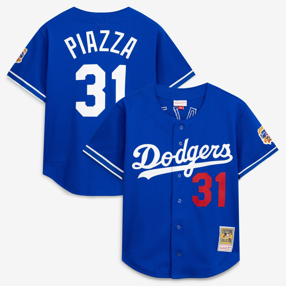 Mike Piazza Los Angeles Dodgers Cooperstown Collection Mesh Batting Practice Button-Up Jersey Royal | Mitchell & Ness