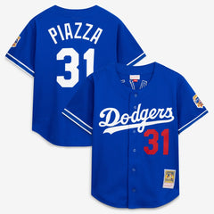 Mike Piazza Los Angeles Dodgers Cooperstown Collection Mesh Batting Practice Button-Up Jersey Royal | Mitchell & Ness