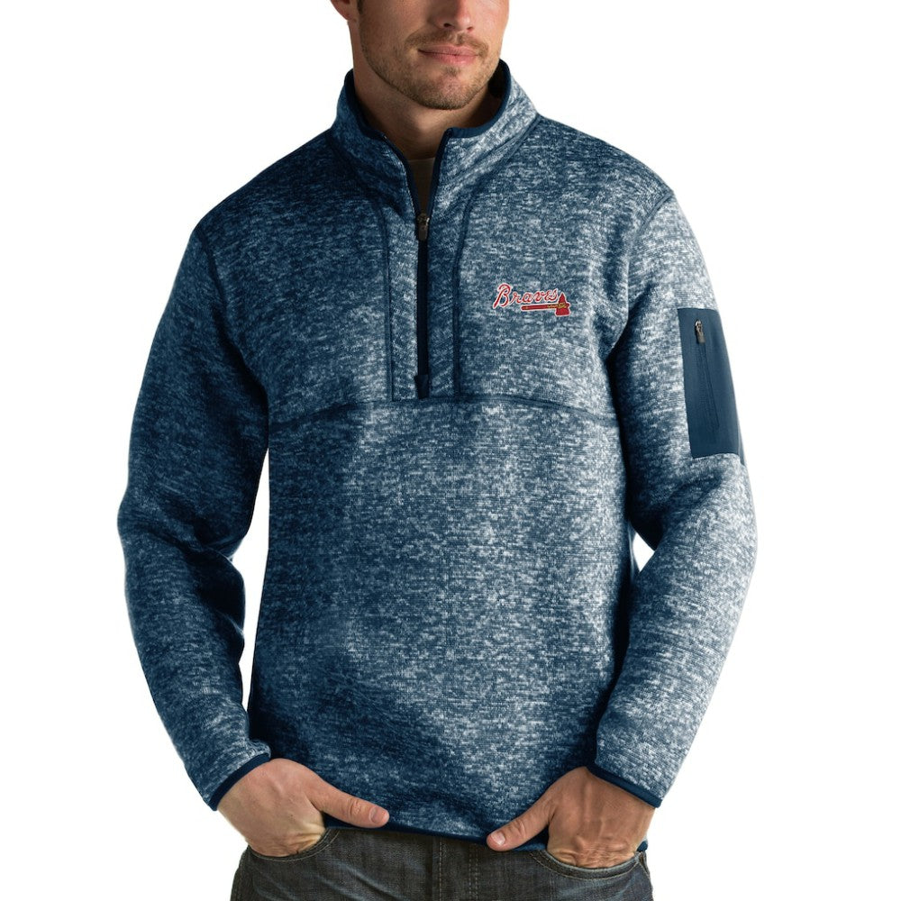 Atlanta Braves Antigua Fortune Half-Zip Sweater Heathered Navy