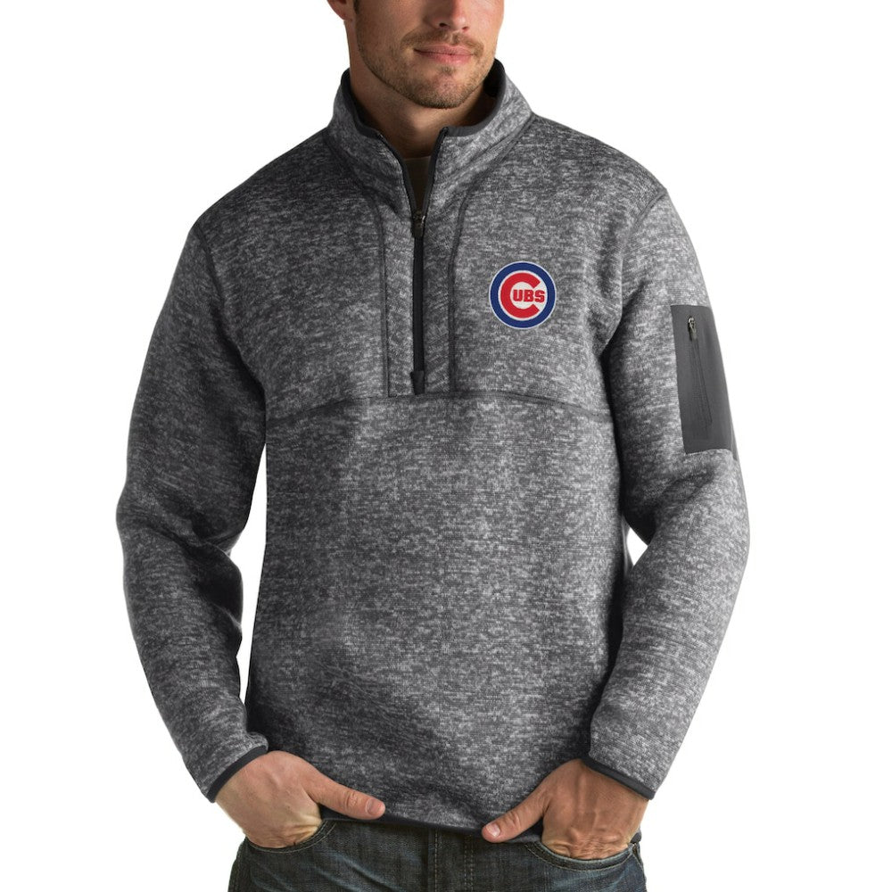 Chicago Cubs Antigua Fortune Half-Zip Sweater Heathered Charcoal