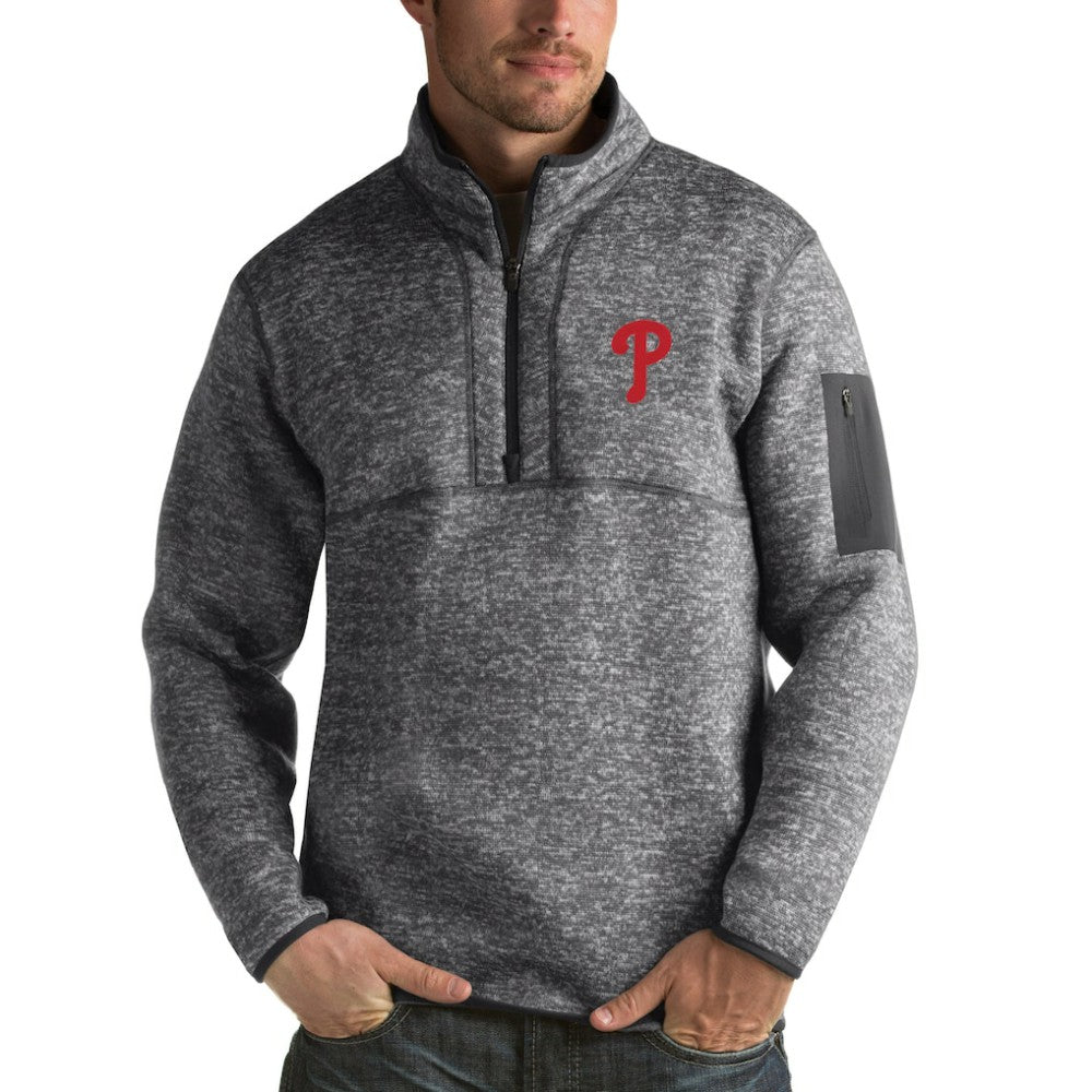 Philadelphia Phillies Antigua Fortune Half-Zip Sweater Heathered Charcoal