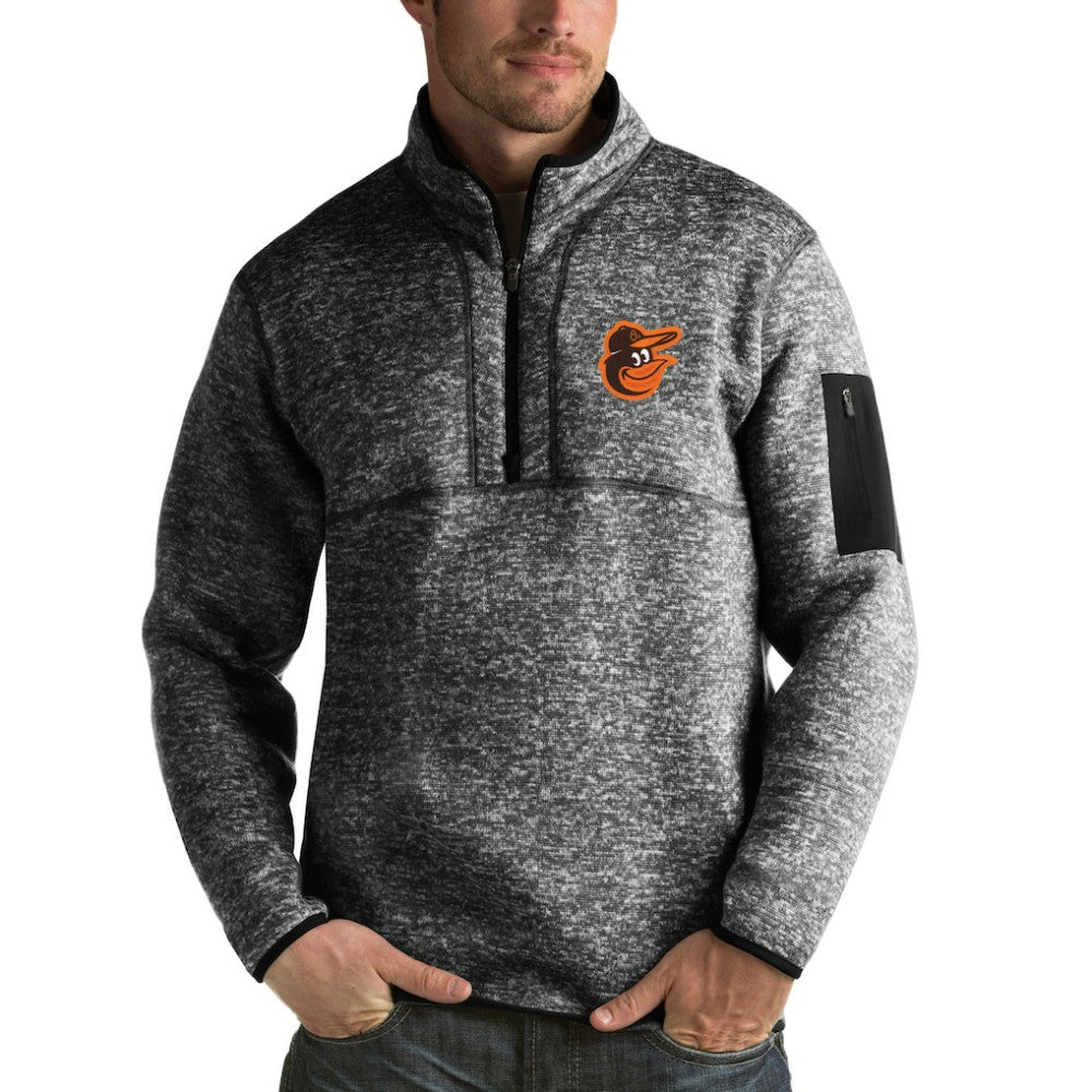 Baltimore Orioles Antigua Fortune Half-Zip Sweater Heathered Black