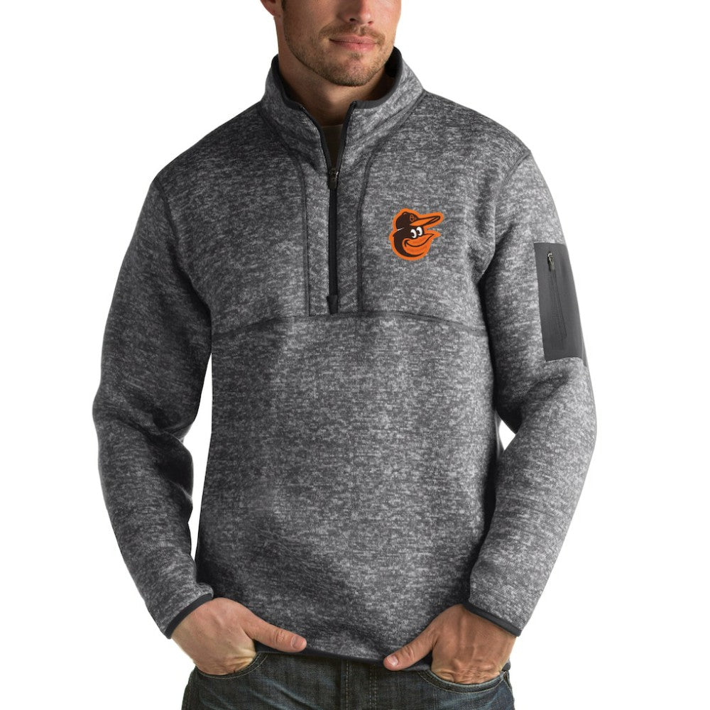 Baltimore Orioles Antigua Fortune Half-Zip Sweater Heathered Charcoal