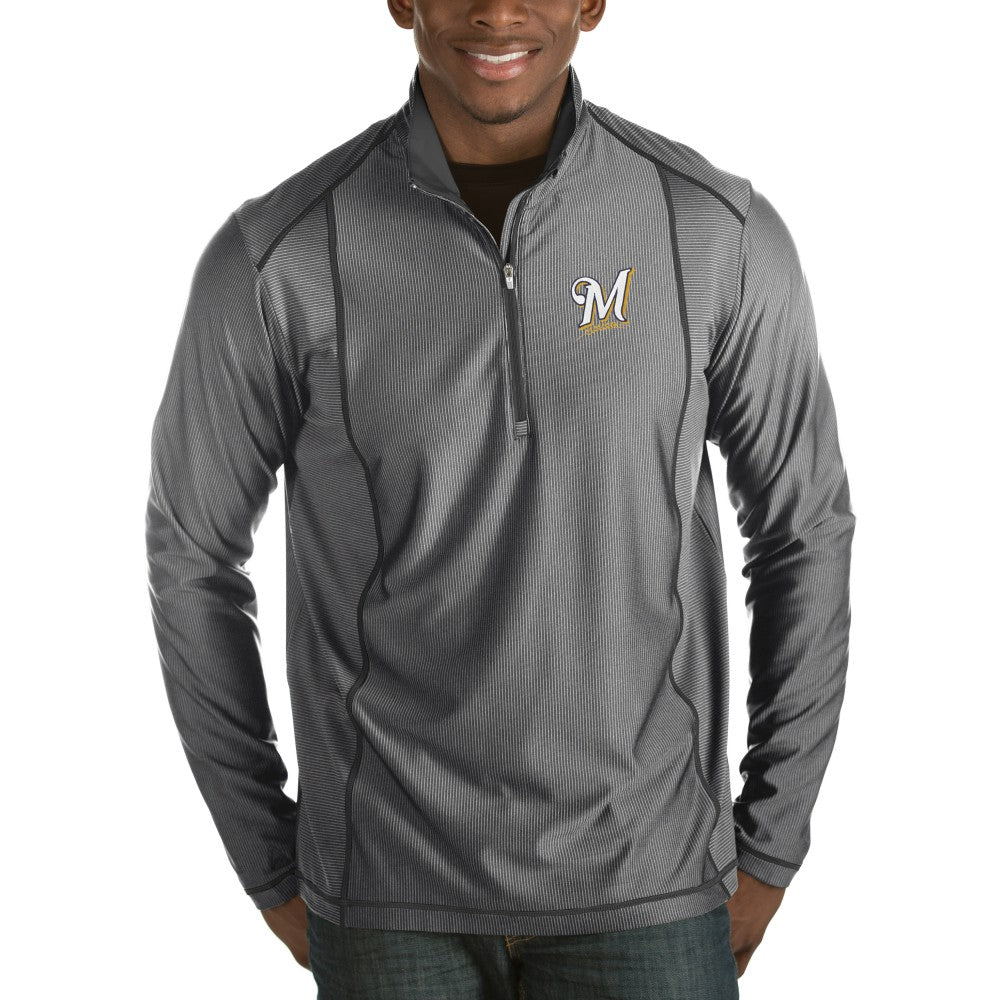 Milwaukee Brewers Antigua Tempo Half-Zip Pullover Jacket Heathered Charcoal