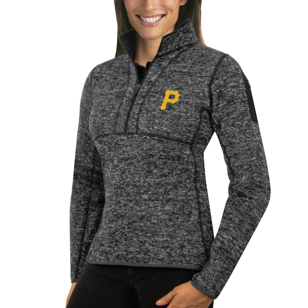 Pittsburgh Pirates Antigua Women's Fortune Half-Zip Pullover Sweater Heathered Charcoal