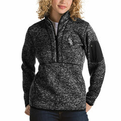 Chicago White Sox Antigua Women's Fortune Half-Zip Pullover Sweater Heathered Black