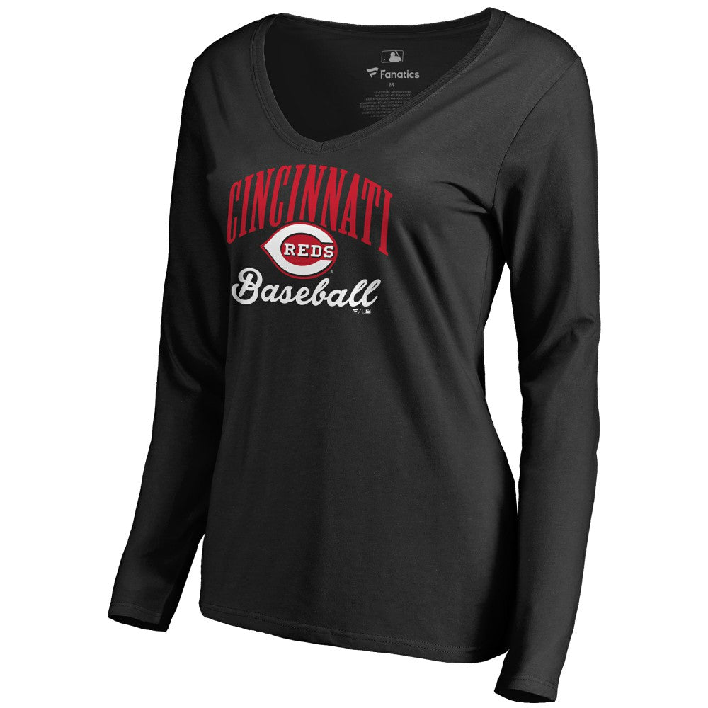 Cincinnati Reds Women's Victory Script Long Sleeve T-Shirt Black
