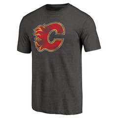 Calgary Flames Distressed Team Primary Logo Tri-Blend T-Shirt Black