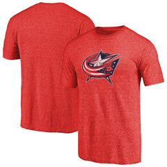 Columbus Blue Jackets Distressed Team Primary Logo Tri-Blend T-Shirt Red
