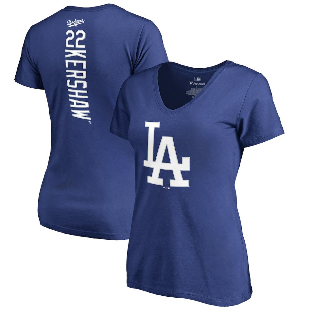 Clayton Kershaw Los Angeles Dodgers Women's Backer Name & Number V-Neck T-Shirt Royal