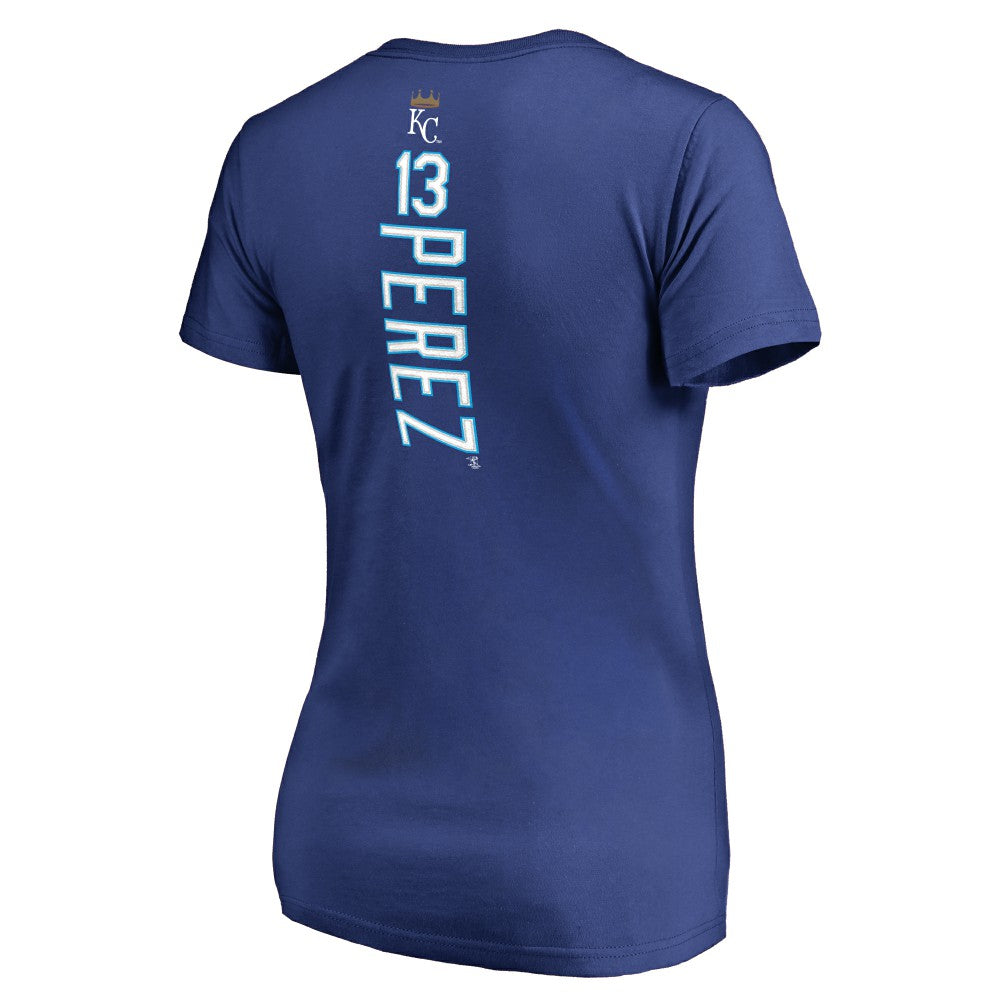 Salvador Perez Kansas City Royals Women's Backer V-Neck T-Shirt Royal