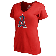 Mike Trout Los Angeles Angels Women's Backer V-Neck T-Shirt Red