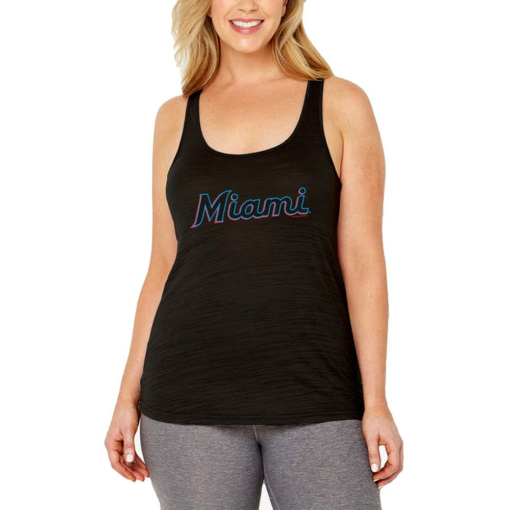 Miami Marlins Soft as a Grape Women's Plus Size Swing for the Fences Racerback Tank Top Black