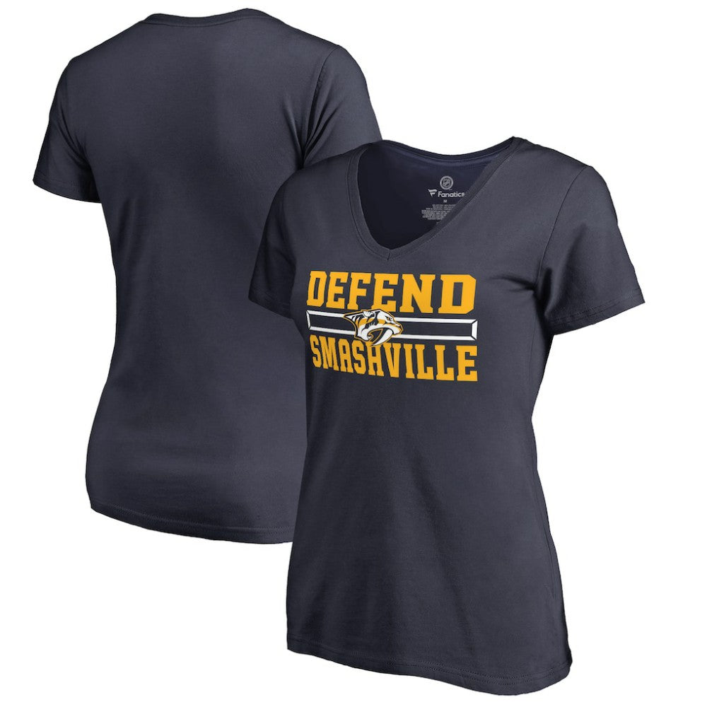 Nashville Predators Women's Hometown Collection Defend V-Neck T-Shirt Navy