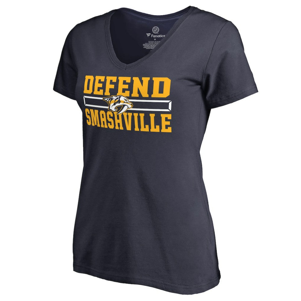 Nashville Predators Women's Hometown Collection Defend V-Neck T-Shirt Navy