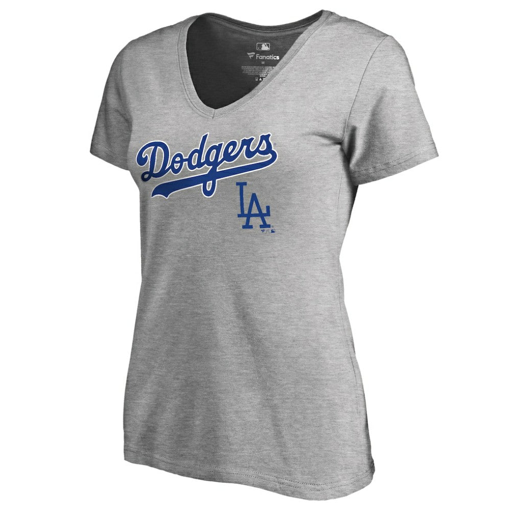 Los Angeles Dodgers Women's Core Wahconah V-Neck T-Shirt Heather Gray