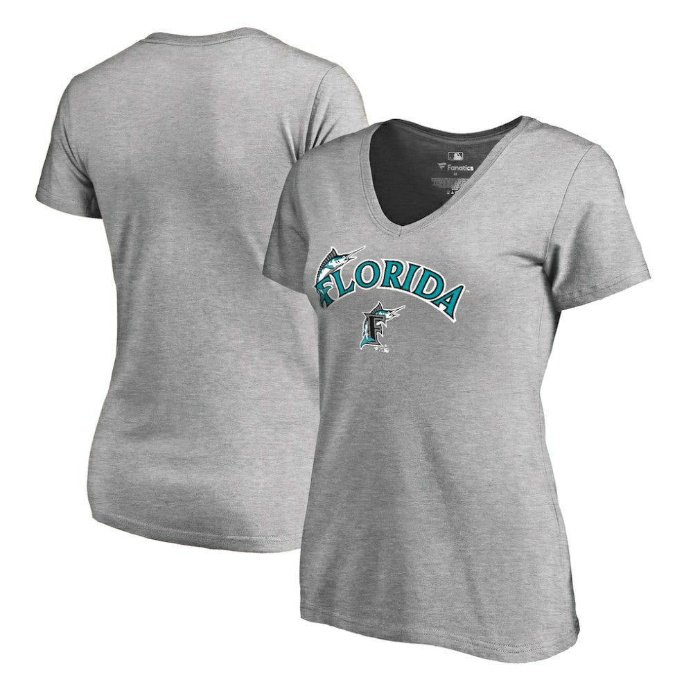 Miami Marlins Women's Core Wahconah V-Neck T-Shirt Heather Gray