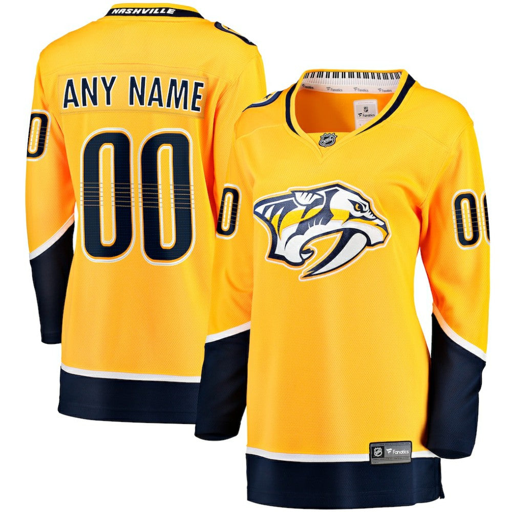 Nashville Predators Fanatics Women's Home Breakaway Custom Jersey Yellow
