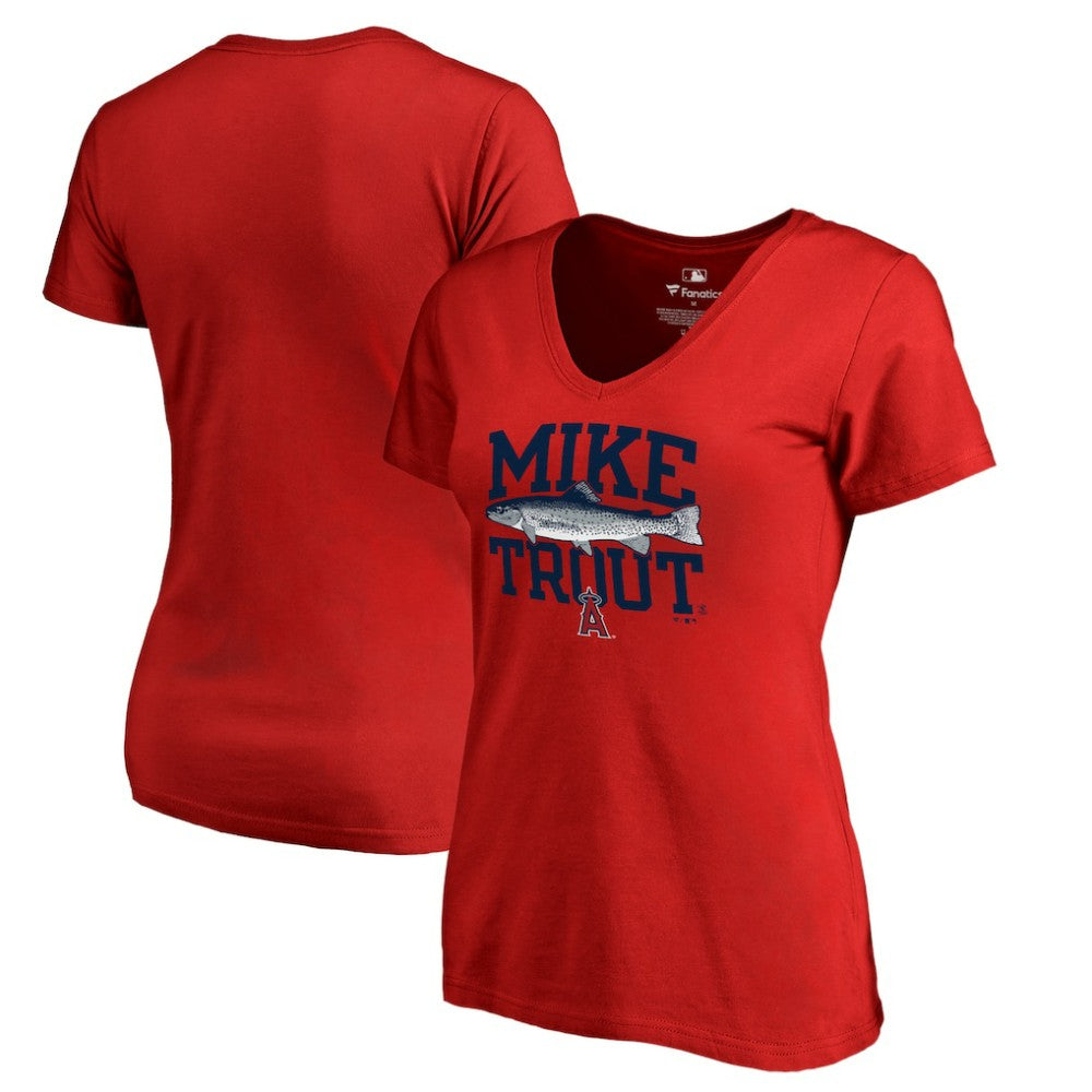Mike Trout Los Angeles Angels Women's Player Hometown Collection V-Neck T-Shirt Red