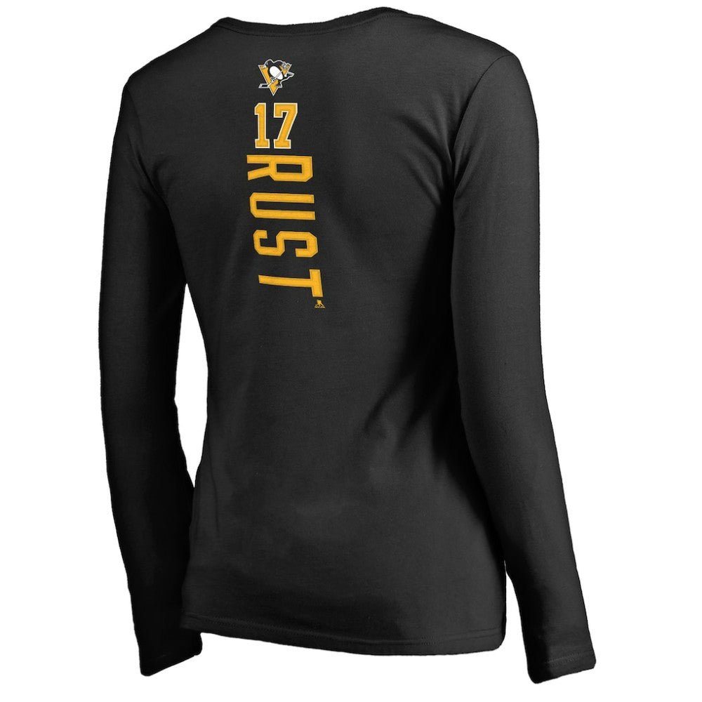 Bryan Rust Pittsburgh Penguins Women's Backer Name & Number Long Sleeve V-Neck T-Shirt Black