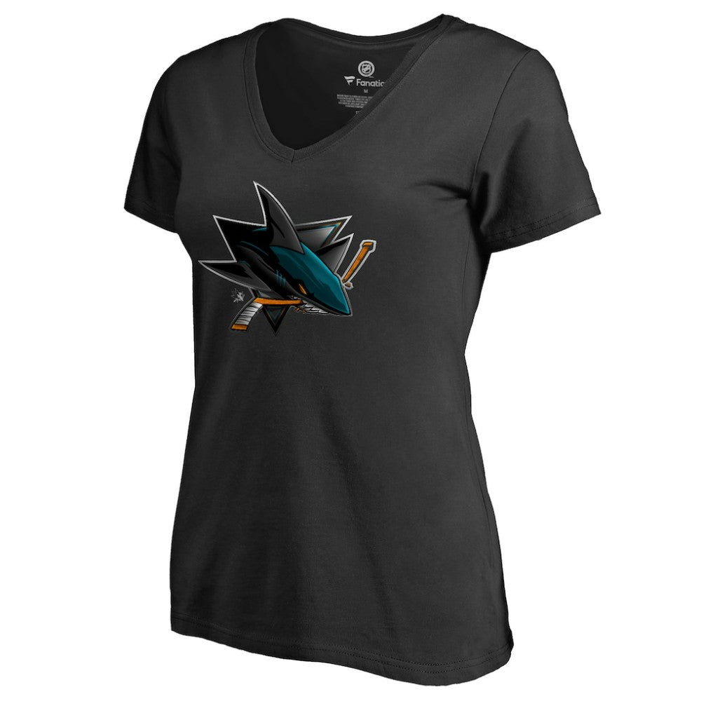San Jose Sharks Women's Midnight Mascot V-Neck T-Shirt Black