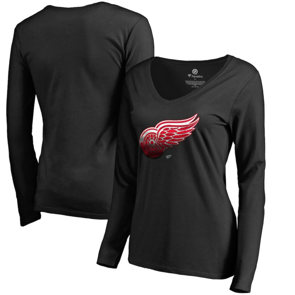 Detroit Red Wings Women's Midnight Mascot Long Sleeve V-Neck T-Shirt Black