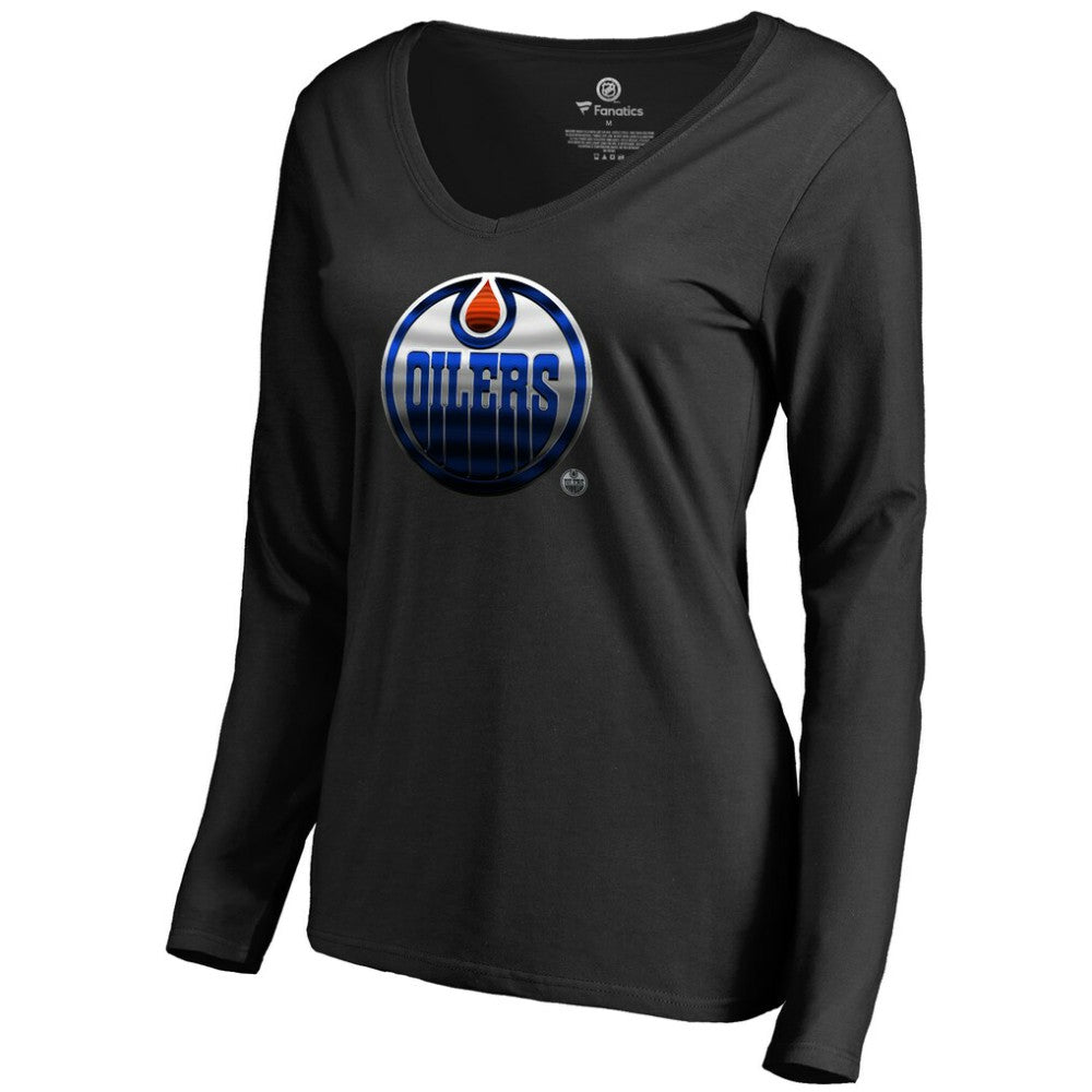 Edmonton Oilers Women's Midnight Mascot Long Sleeve V-Neck T-Shirt Black