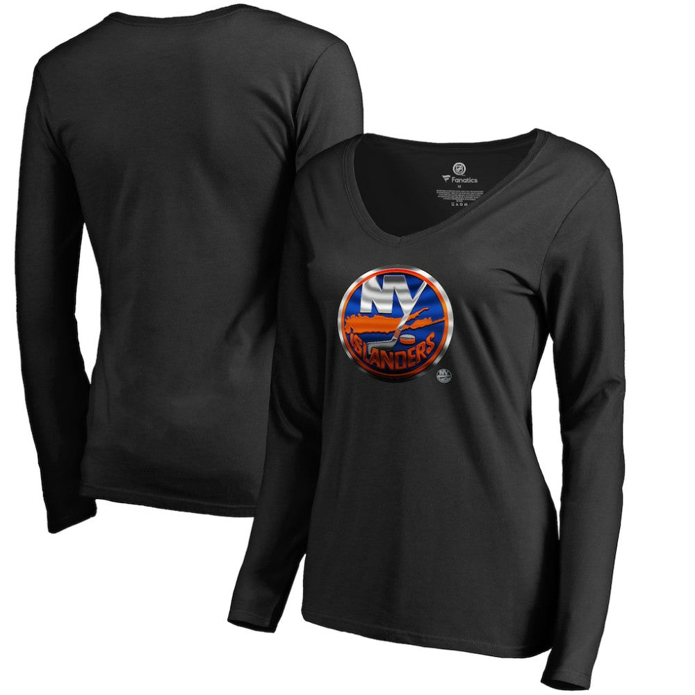 New York Islanders Women's Midnight Mascot Long Sleeve V-Neck T-Shirt Black