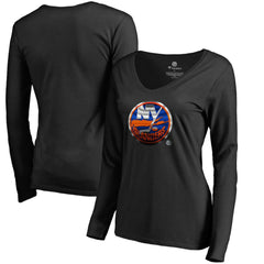 New York Islanders Women's Midnight Mascot Long Sleeve V-Neck T-Shirt Black