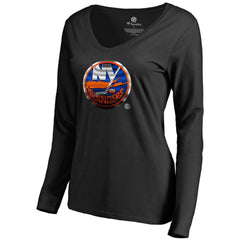 New York Islanders Women's Midnight Mascot Long Sleeve V-Neck T-Shirt Black