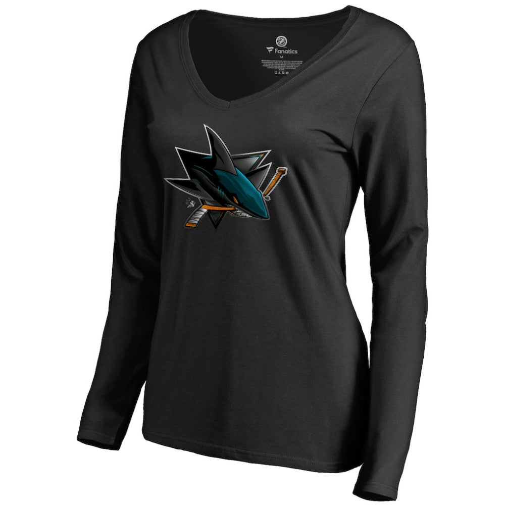 San Jose Sharks Women's Midnight Mascot Long Sleeve V-Neck T-Shirt Black