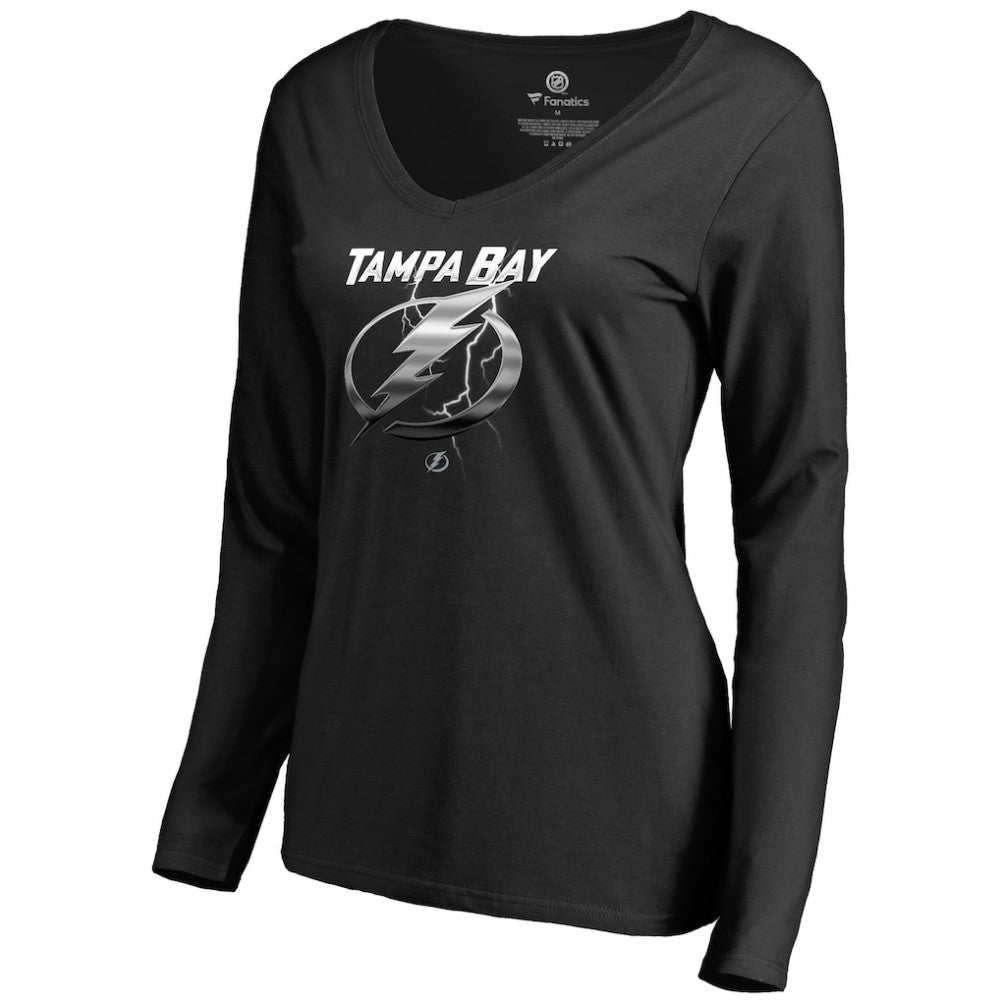 Tampa Bay Lightning Women's Midnight Mascot Long Sleeve V-Neck T-Shirt Black