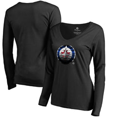 Winnipeg Jets Women's Midnight Mascot Long Sleeve V-Neck T-Shirt Black