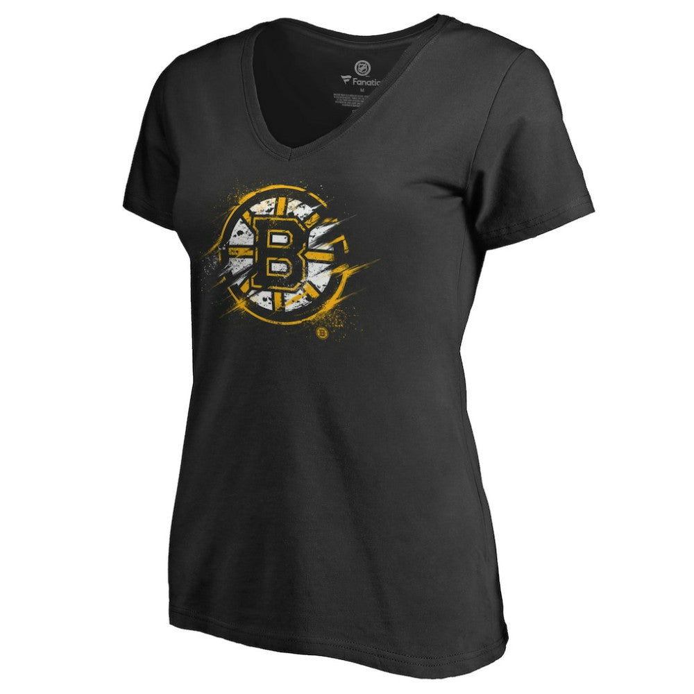 Boston Bruins Women's Splatter Logo V-Neck T-Shirt Black