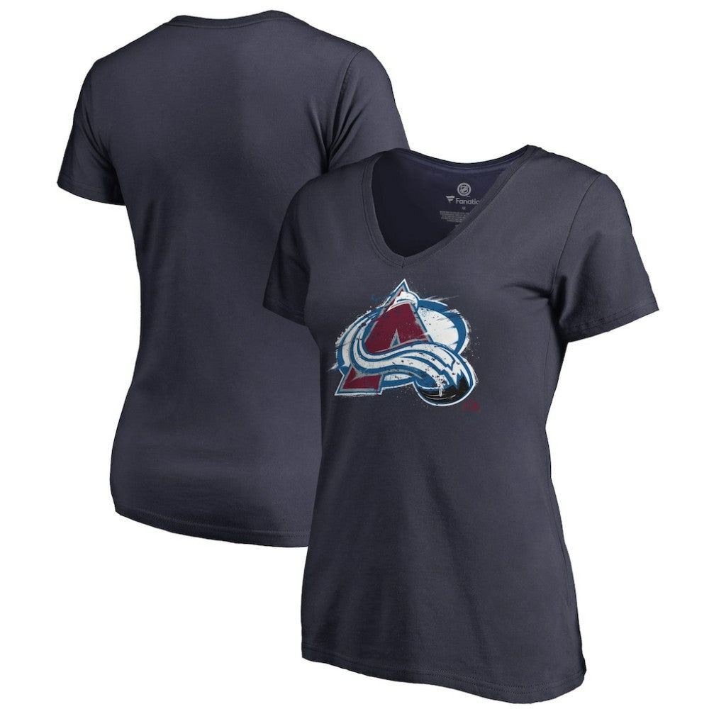 Colorado Avalanche Women's Splatter Logo V-Neck T-Shirt Navy