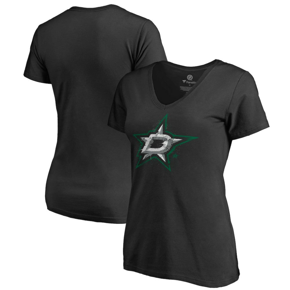 Dallas Stars Women's Splatter Logo V-Neck T-Shirt Black