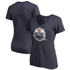 Edmonton Oilers Women's Splatter Logo V-Neck T-Shirt Navy
