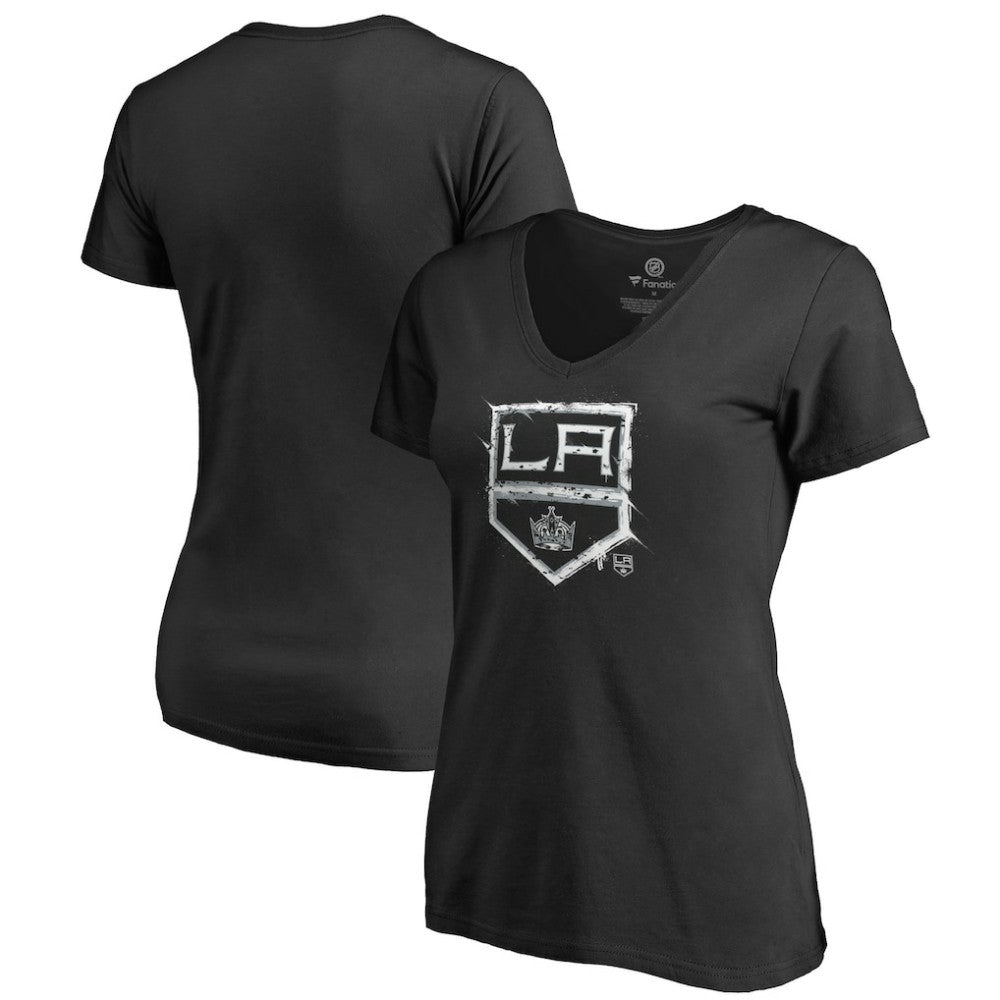 Los Angeles Kings Women's Splatter Logo V-Neck T-Shirt Black