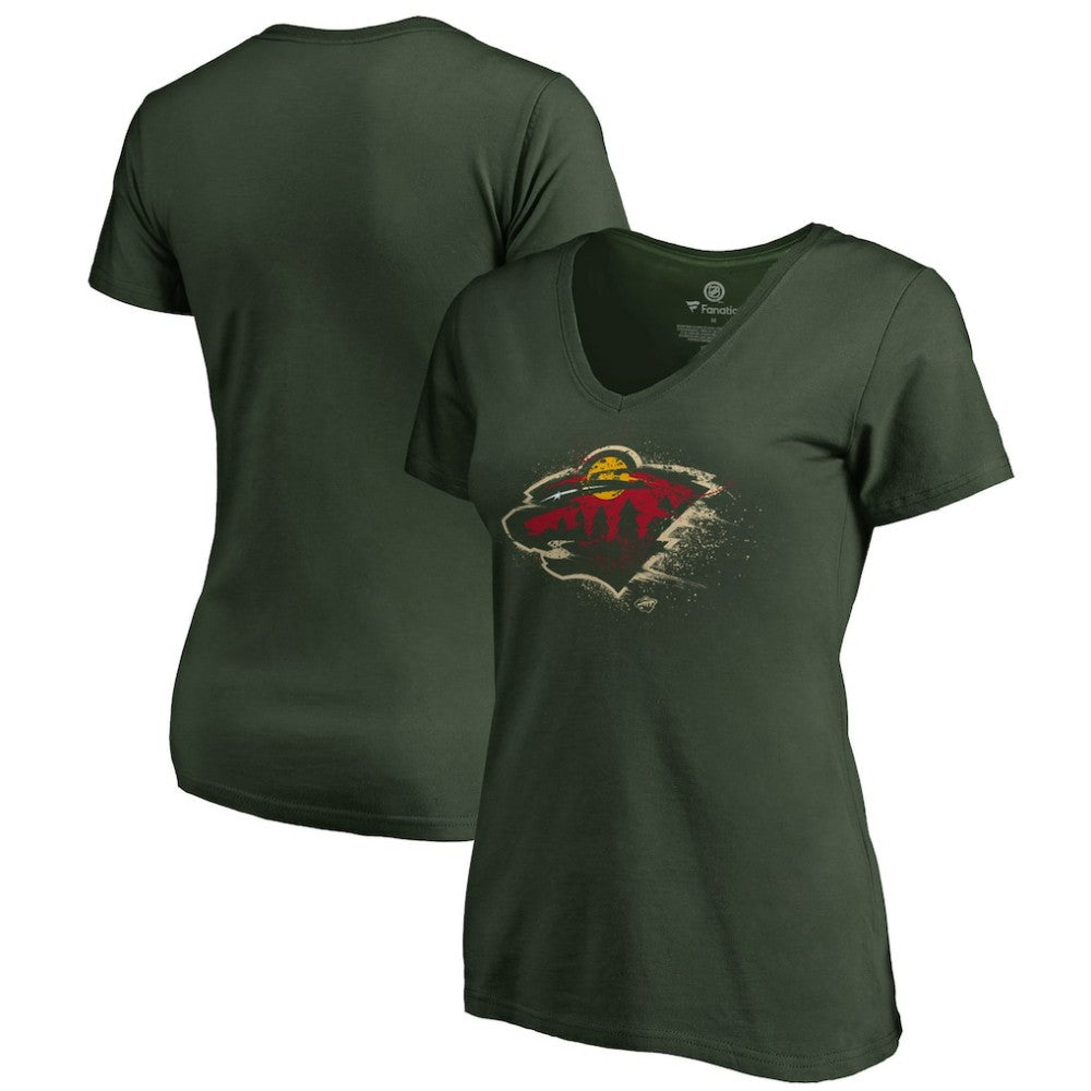 Minnesota Wild Women's Splatter Logo V-Neck T-Shirt Green