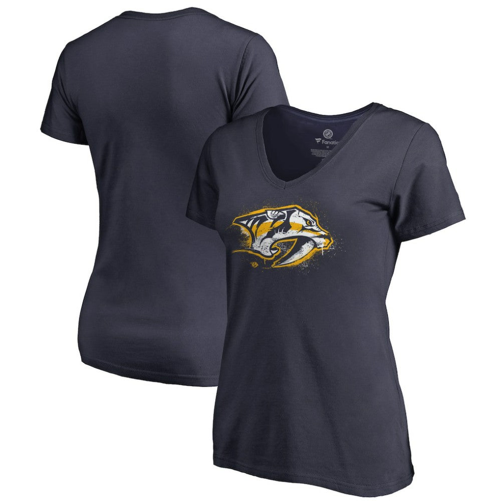 Nashville Predators Women's Splatter Logo V-Neck T-Shirt Navy
